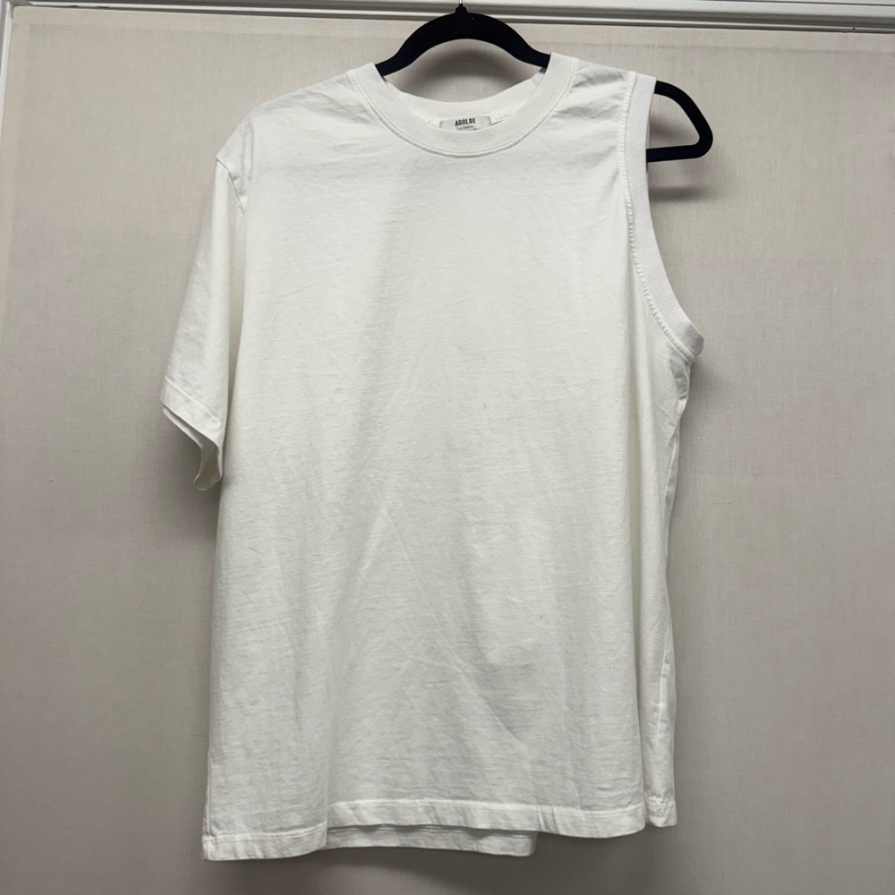 Women's AGOLDE White Della Asymmetric T-Shirt M